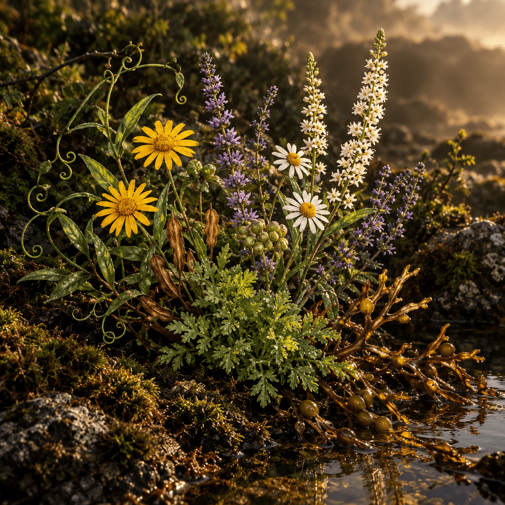 Golden Days botanicals combined in a moody natural setting