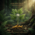 Golden seal editorial image in golden woodland light