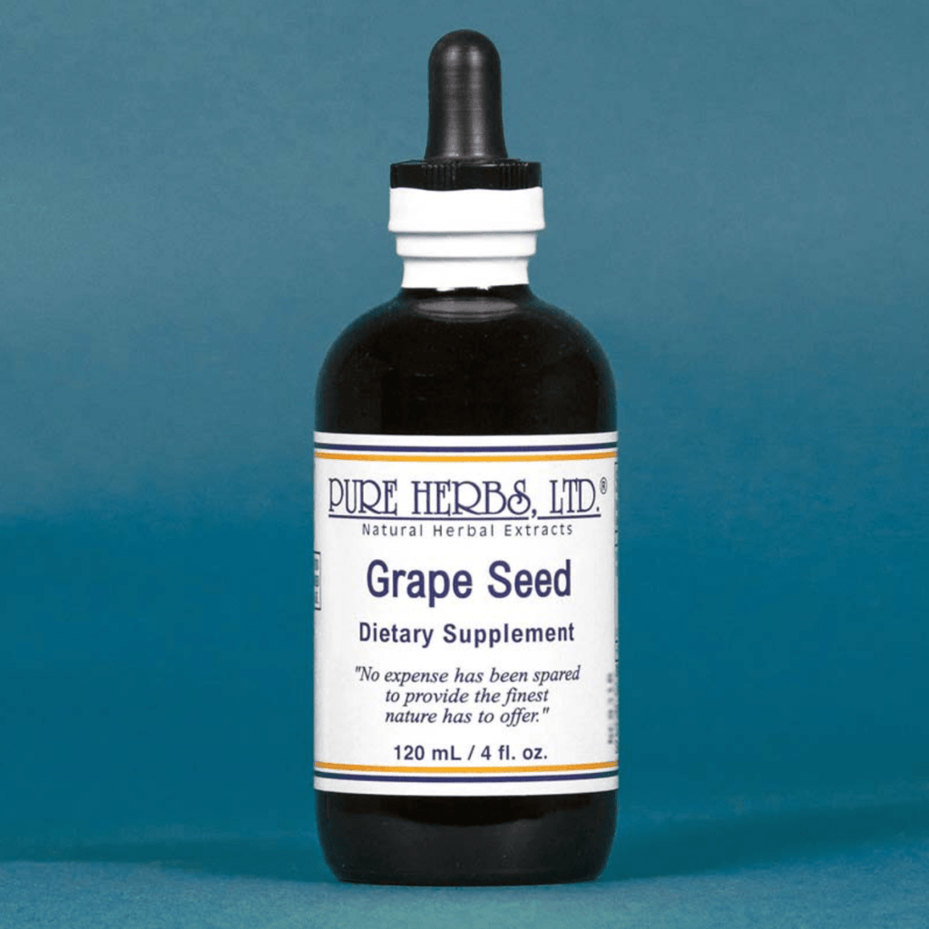 A bottle of Pure Herbs Ltd Grape Seed Dietary Supplement, 120 mL / 4 fl. oz.