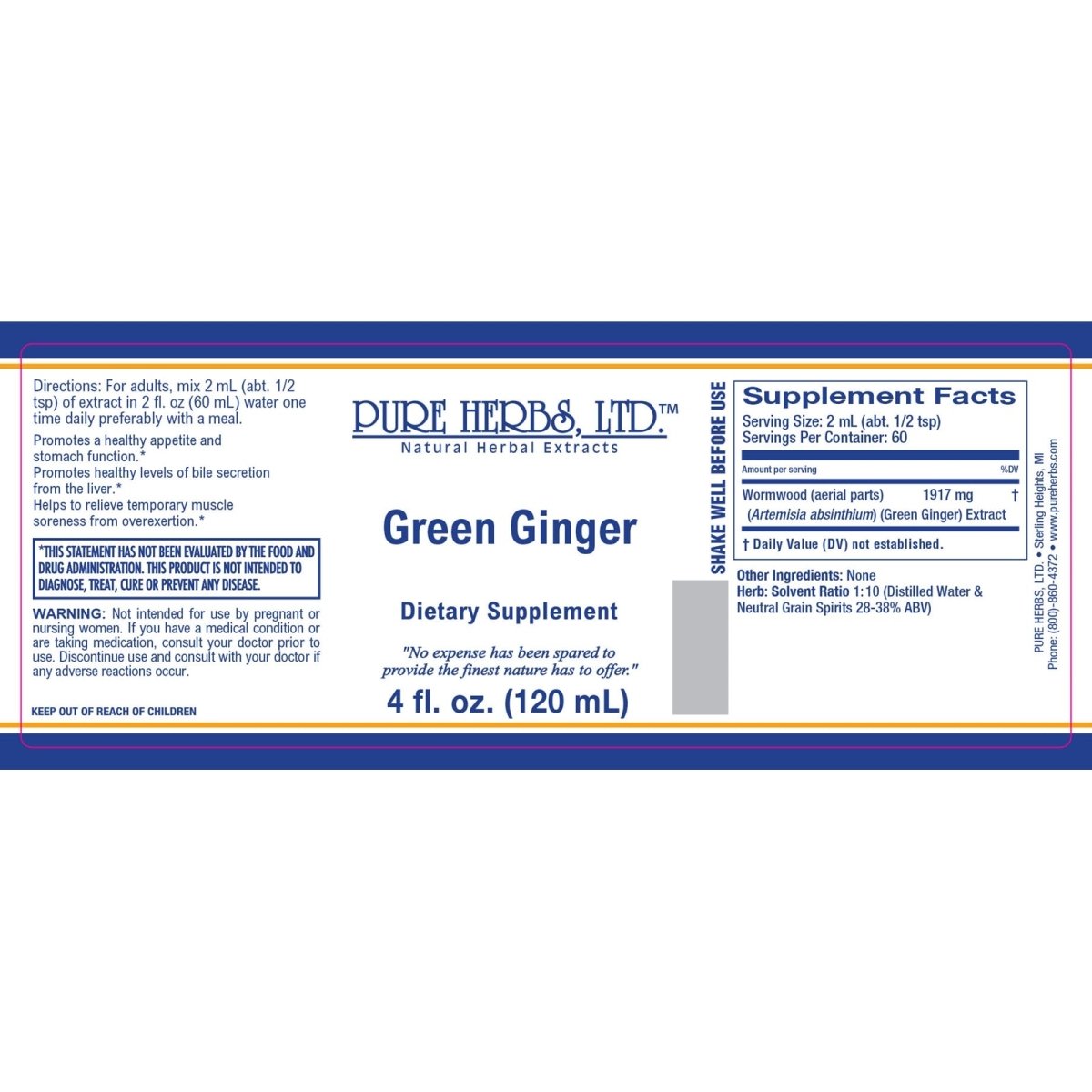 Green Ginger (Wormwood) "Artemisia absinthium", Tincture, Futures ETC