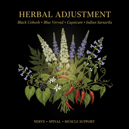 Herbal Adjustment – Nerve, Spinal & Muscle Support | Black Cohosh, Blue Vervain, Capsicum, Indian Sarsaparilla & Indian Tobacco, Tincture, Futures ETC