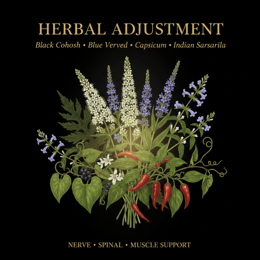 Herbal Adjustment – Nerve, Spinal & Muscle Support | Black Cohosh, Blue Vervain, Capsicum, Indian Sarsaparilla & Indian Tobacco, Tincture, Futures ETC