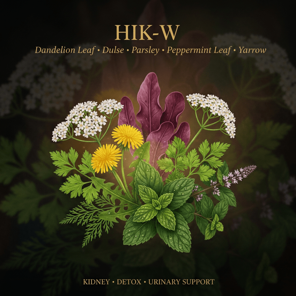 HIK-W botanical editorial image with gold serif text