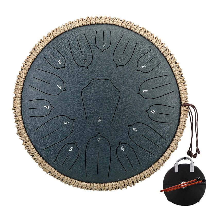 Hluru Glucophone 13 - Inch 15 - Note Steel Tongue Drum – Key D Ethereal Handpan for Yoga & Meditation, , Futures ETC