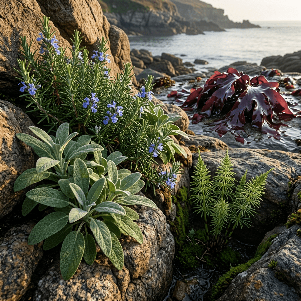 HNS-W botanicals in a coastal rock garden