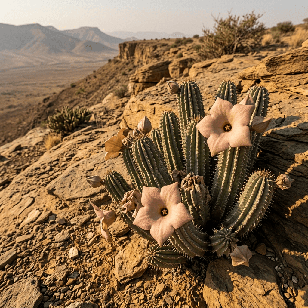 Hoodia growing on a rocky southern African escarpment