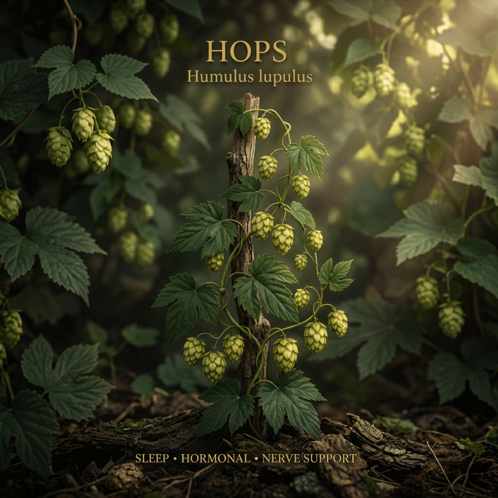 Hops editorial image in golden botanical light