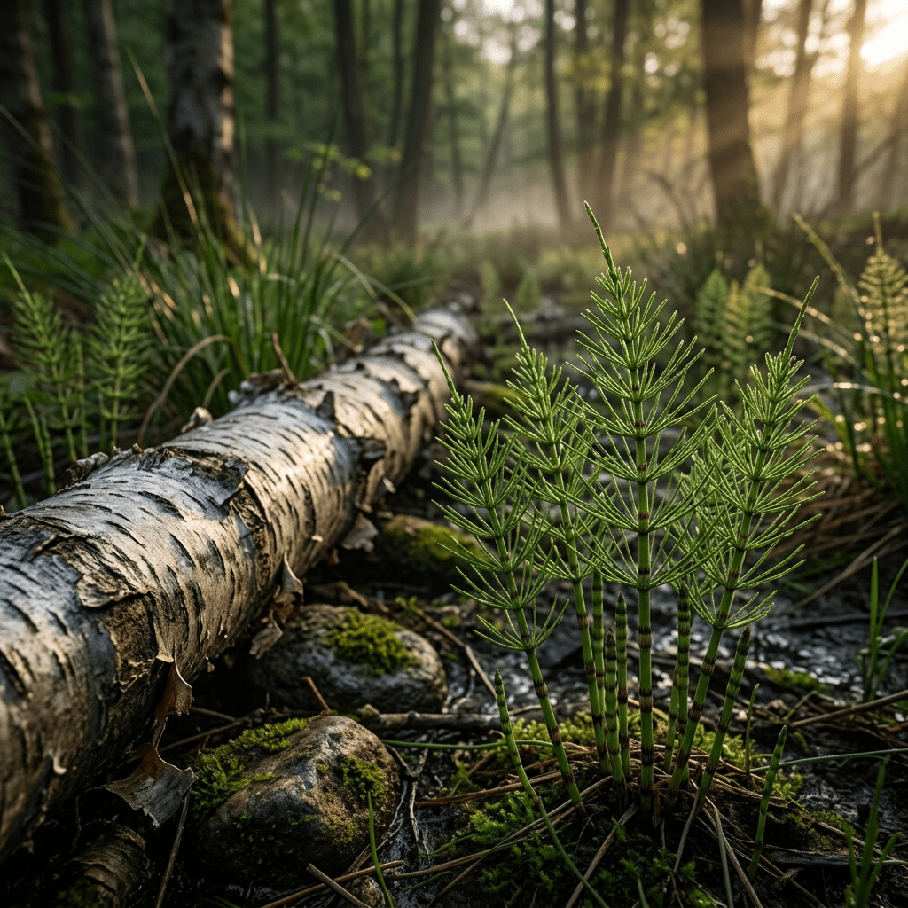 Horsetail growing in a damp woodland hollow