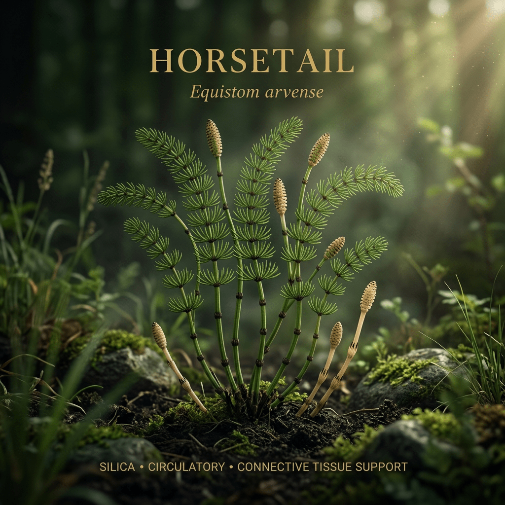 Horsetail editorial image in golden botanical light