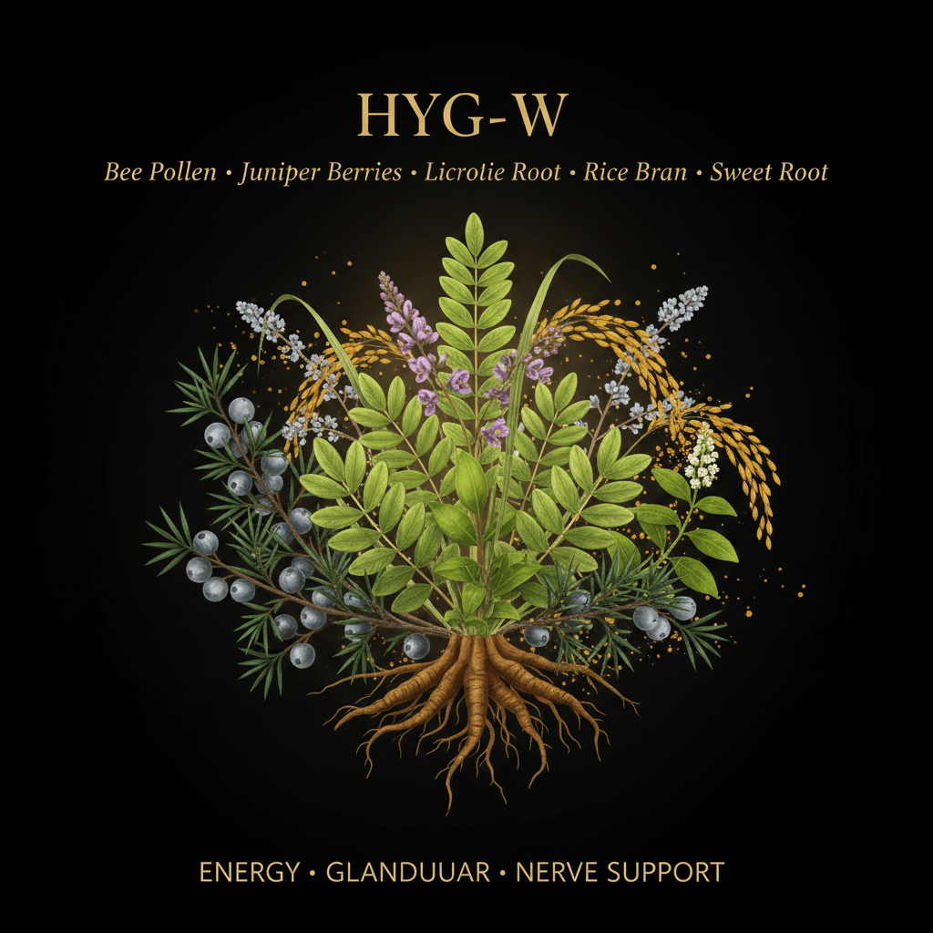HYG - W – Energy, Glandular & Nerve Support | Bee Pollen, Juniper Berries, Licorice Root, Rice Bran & Sweet Root, Tincture, Futures ETC