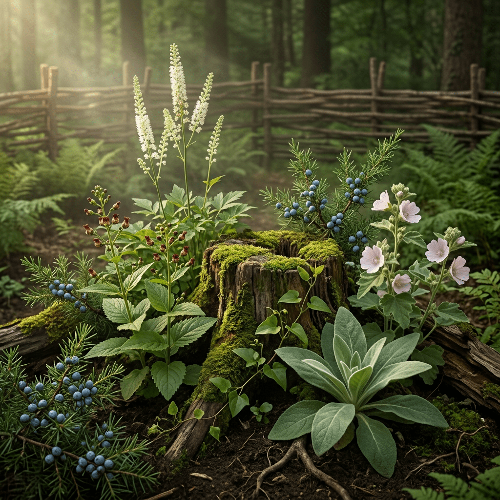 IMS-W botanicals in a sheltered woodland herb garden