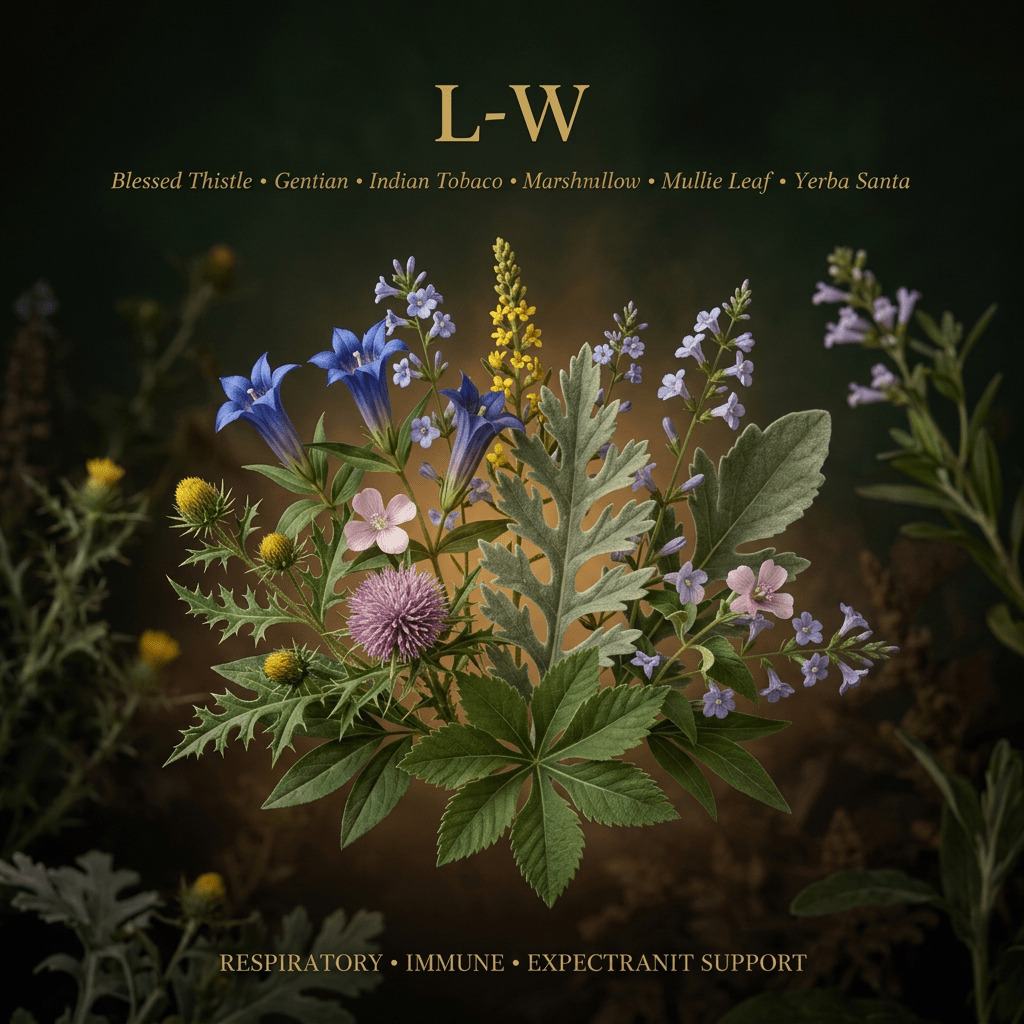 L-W botanical editorial image with gold serif text