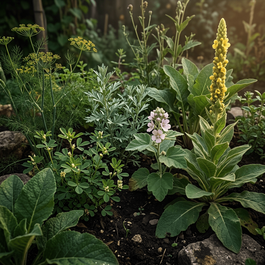 LAS-JB-inspired botanicals in a moody herb garden
