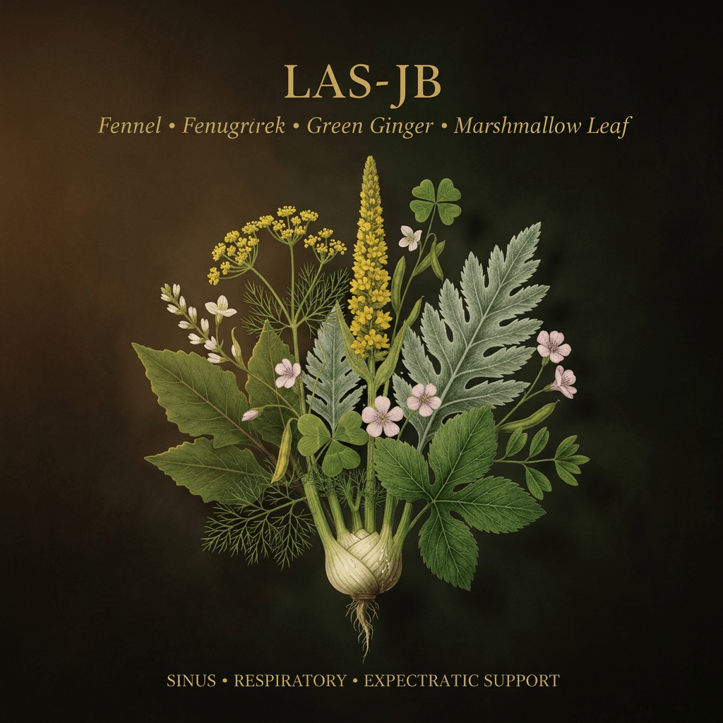 LAS-JB botanical editorial image with gold serif text