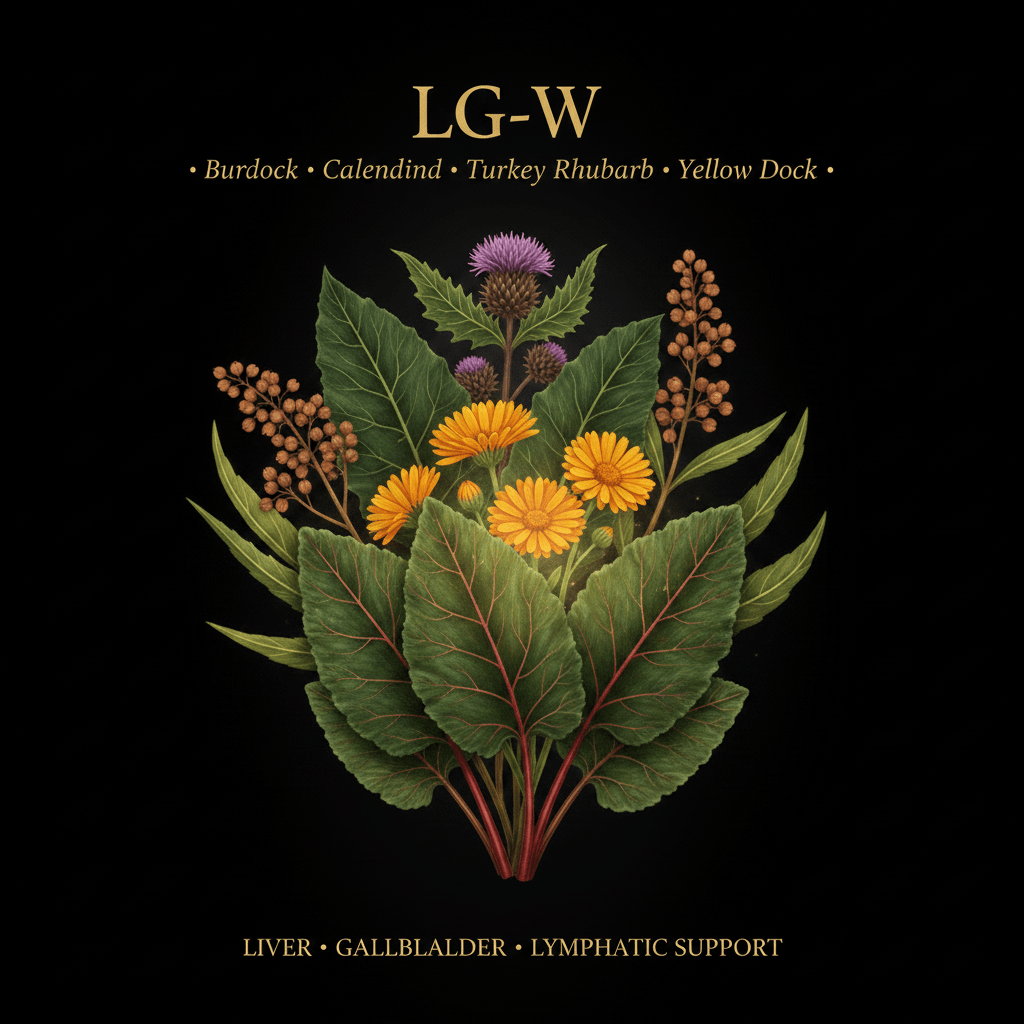 LG - W – Liver, Gallbladder & Lymphatic Support | Burdock, Calendula, Turkey Rhubarb & Yellow Dock, Tincture, Futures ETC