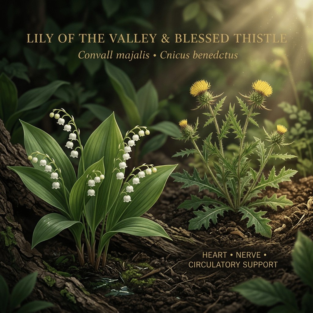 Lily of the valley and blessed thistle editorial image