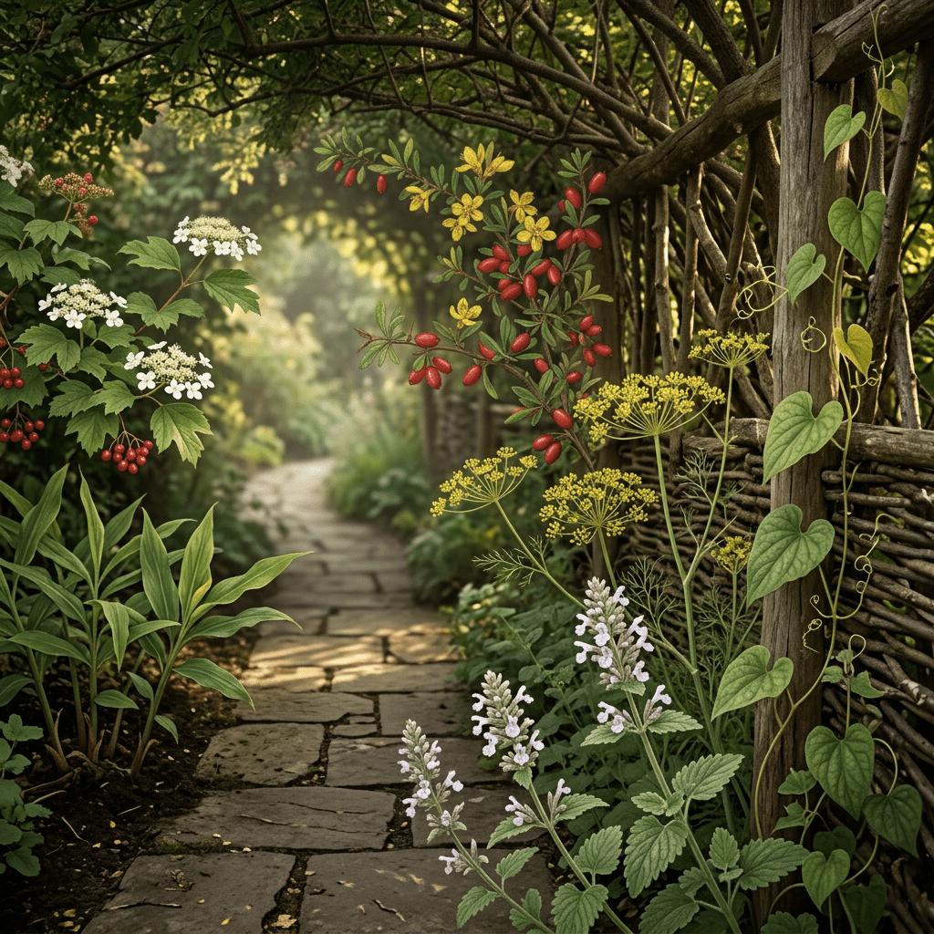 LIV-J botanicals along a sheltered garden walkway