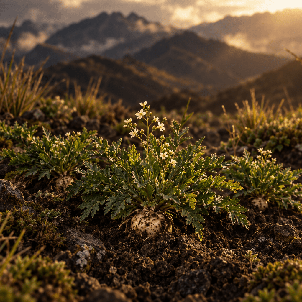 Maca plants growing naturally in the Andean highlands