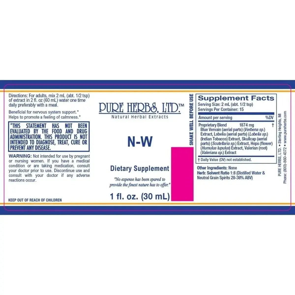 N - W (Blue Vervain, Hops, Indian Tobacco, Scullcap, Valerian Root) - Futures ETC Tincture