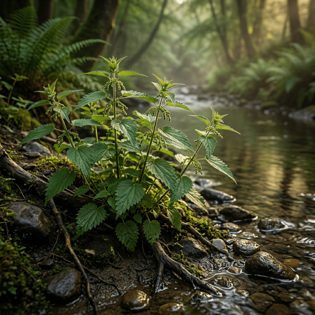 Nettle growing beside a woodland stream
