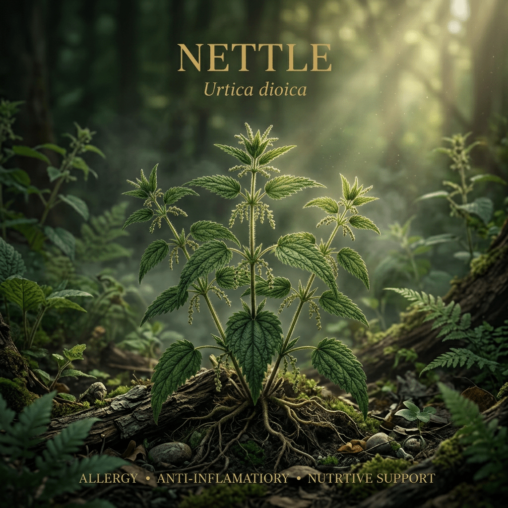 Nettle editorial image in golden woodland light