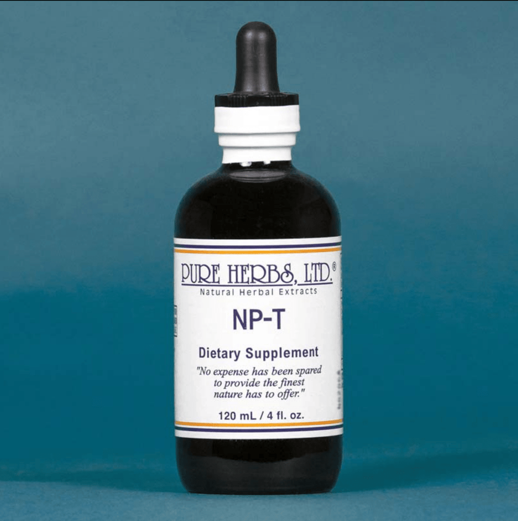 A bottle of Pure Herbs, Ltd. NP-T Dietary Supplement, 120 mL / 4 fl.