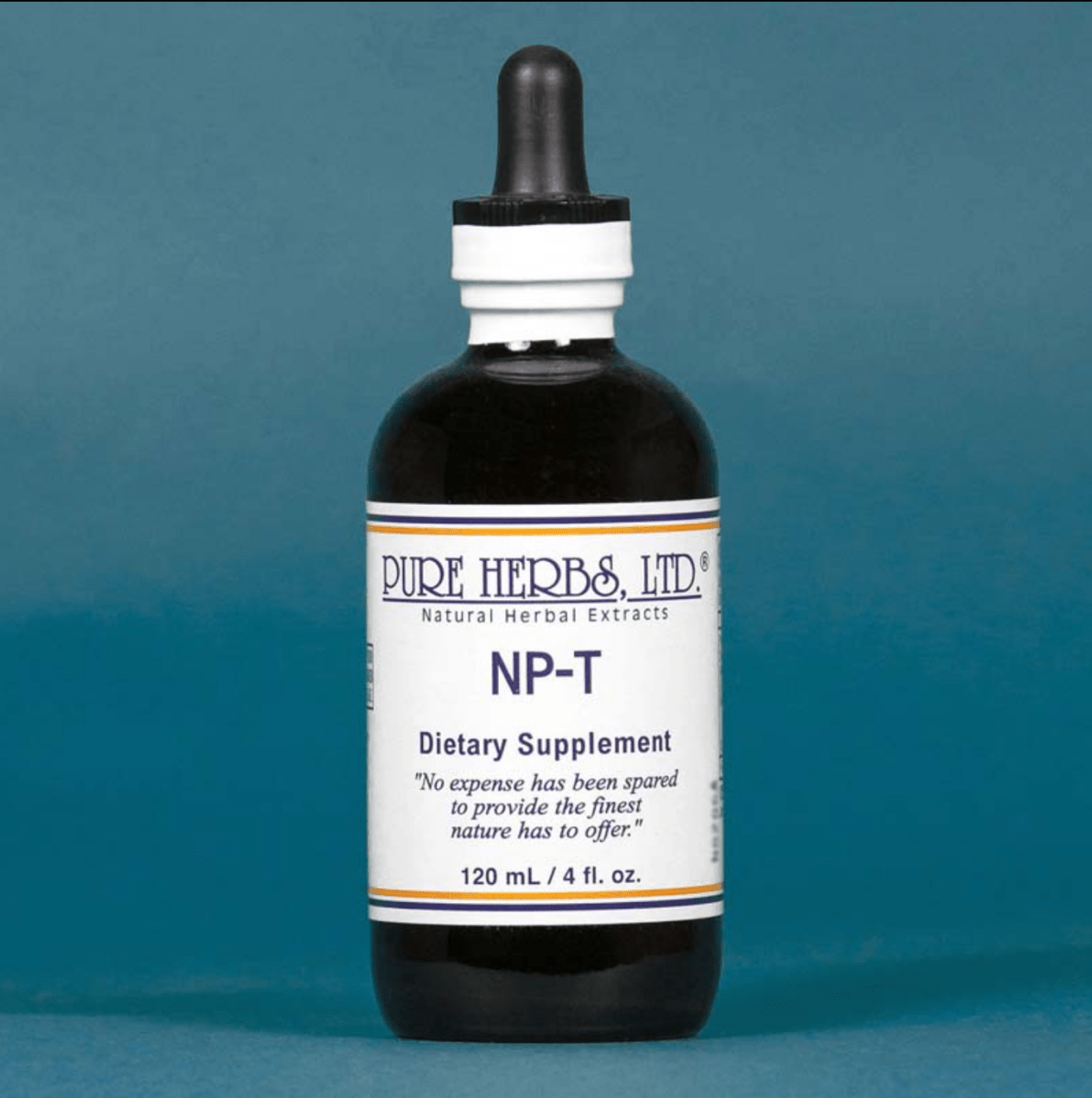 A bottle of Pure Herbs, Ltd. NP-T Dietary Supplement, 120 mL / 4 fl.