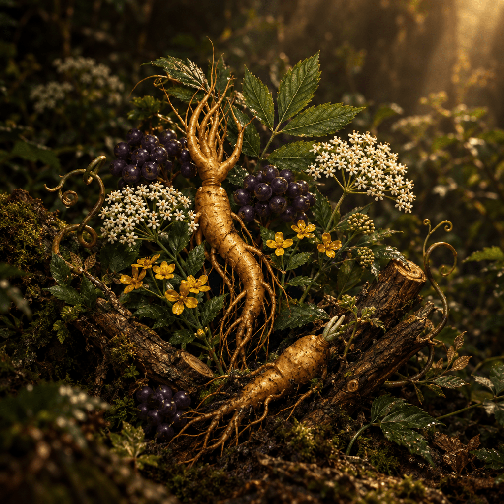 NSS-M botanicals combined in a moody natural setting