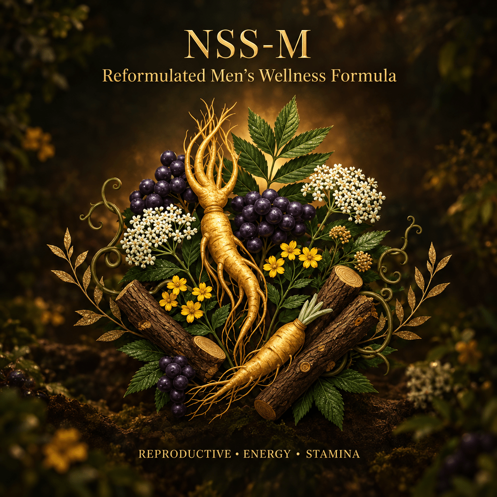 NSS-M botanical editorial image with gold serif text