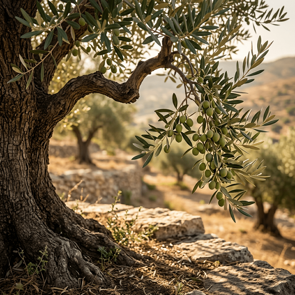 Olive foliage in a Mediterranean hillside grove