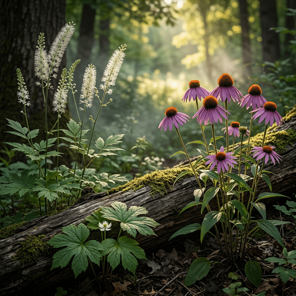 PA-K botanicals growing at a woodland edge