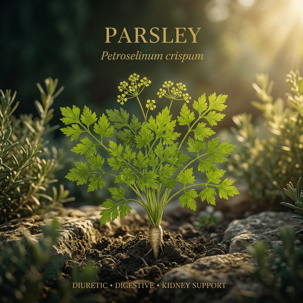 Parsley editorial image in golden Mediterranean light