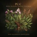 PC-C botanical editorial image with gold serif text