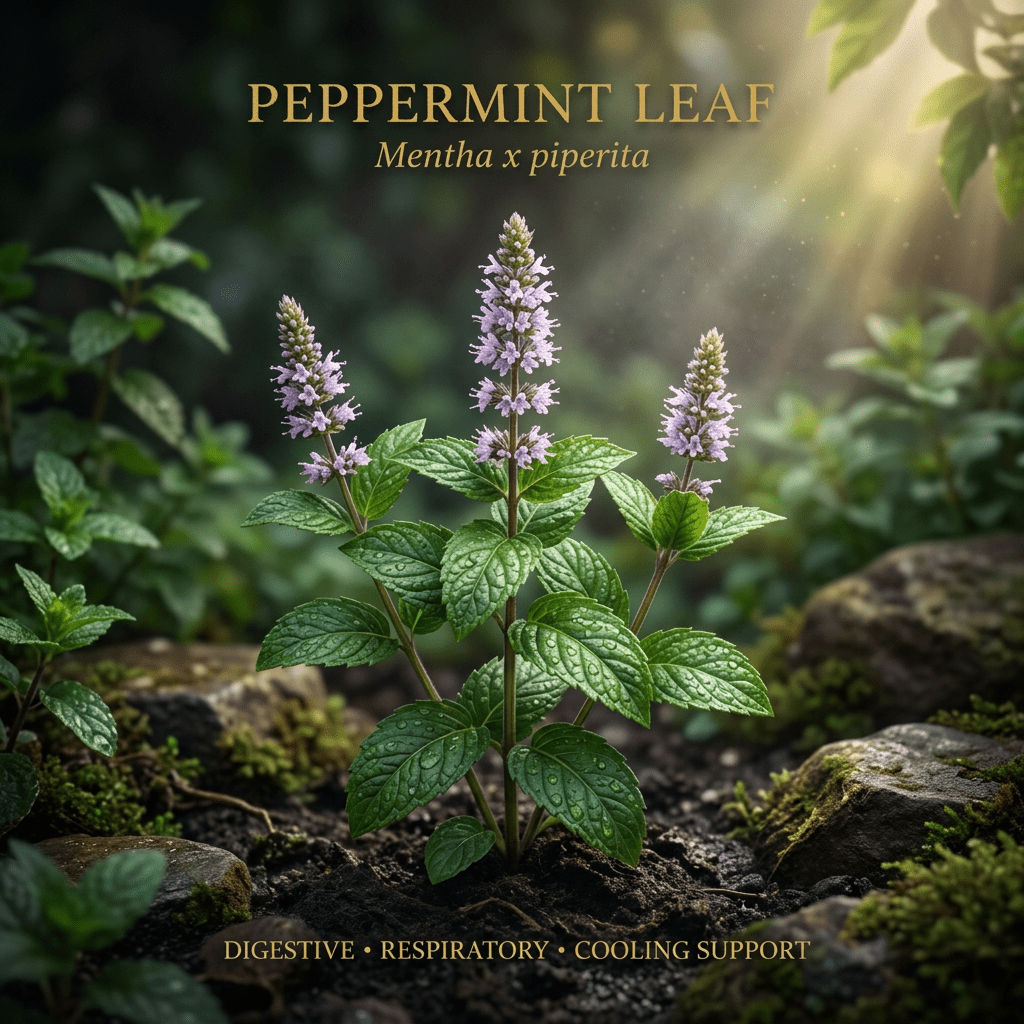 Peppermint leaf editorial image in golden garden light