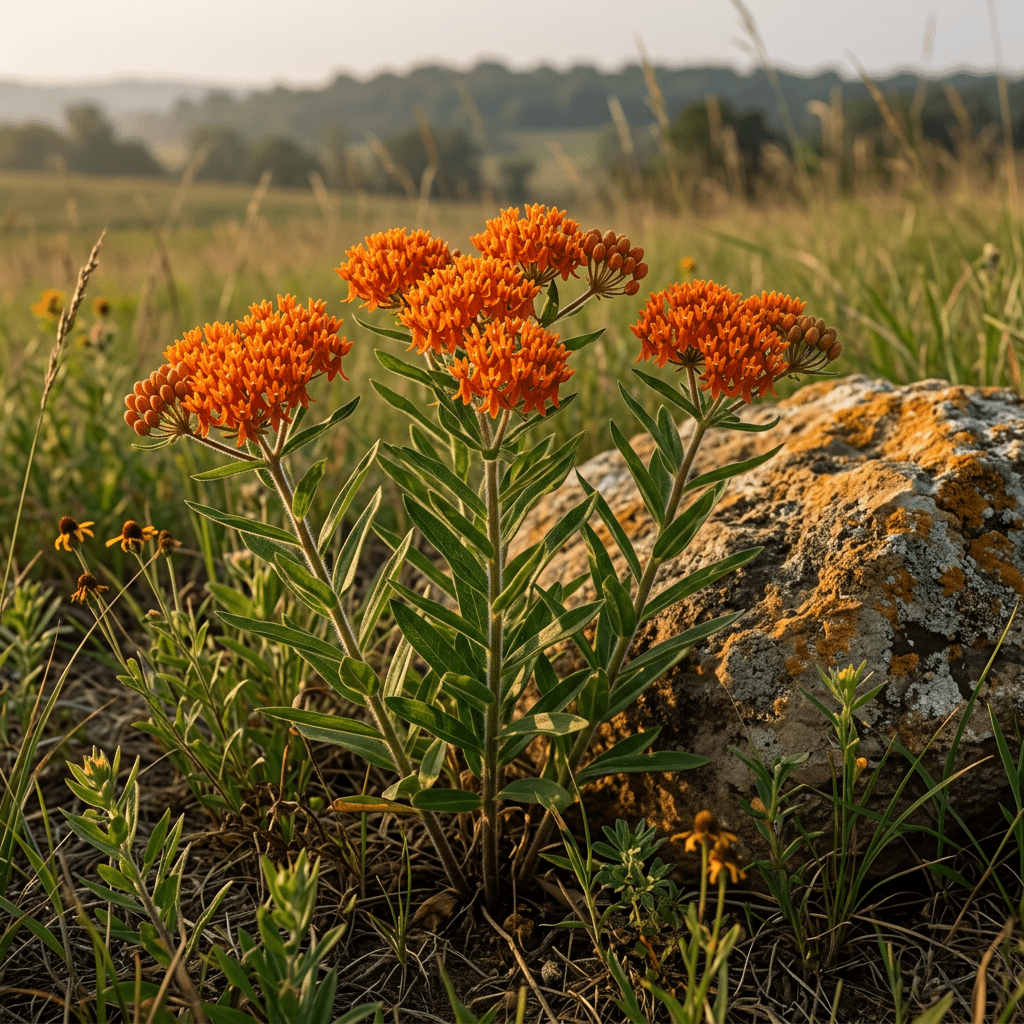 Pleurisy root growing in a prairie opening
