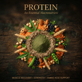 Protein-inspired editorial image with gold serif text