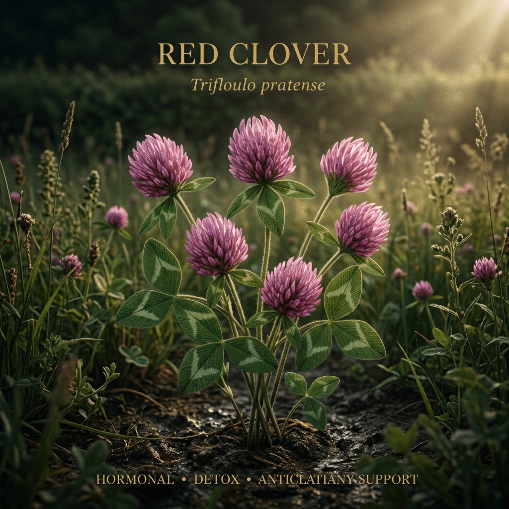 Red clover editorial image in golden meadow light