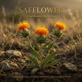Safflower editorial image in golden field-edge light
