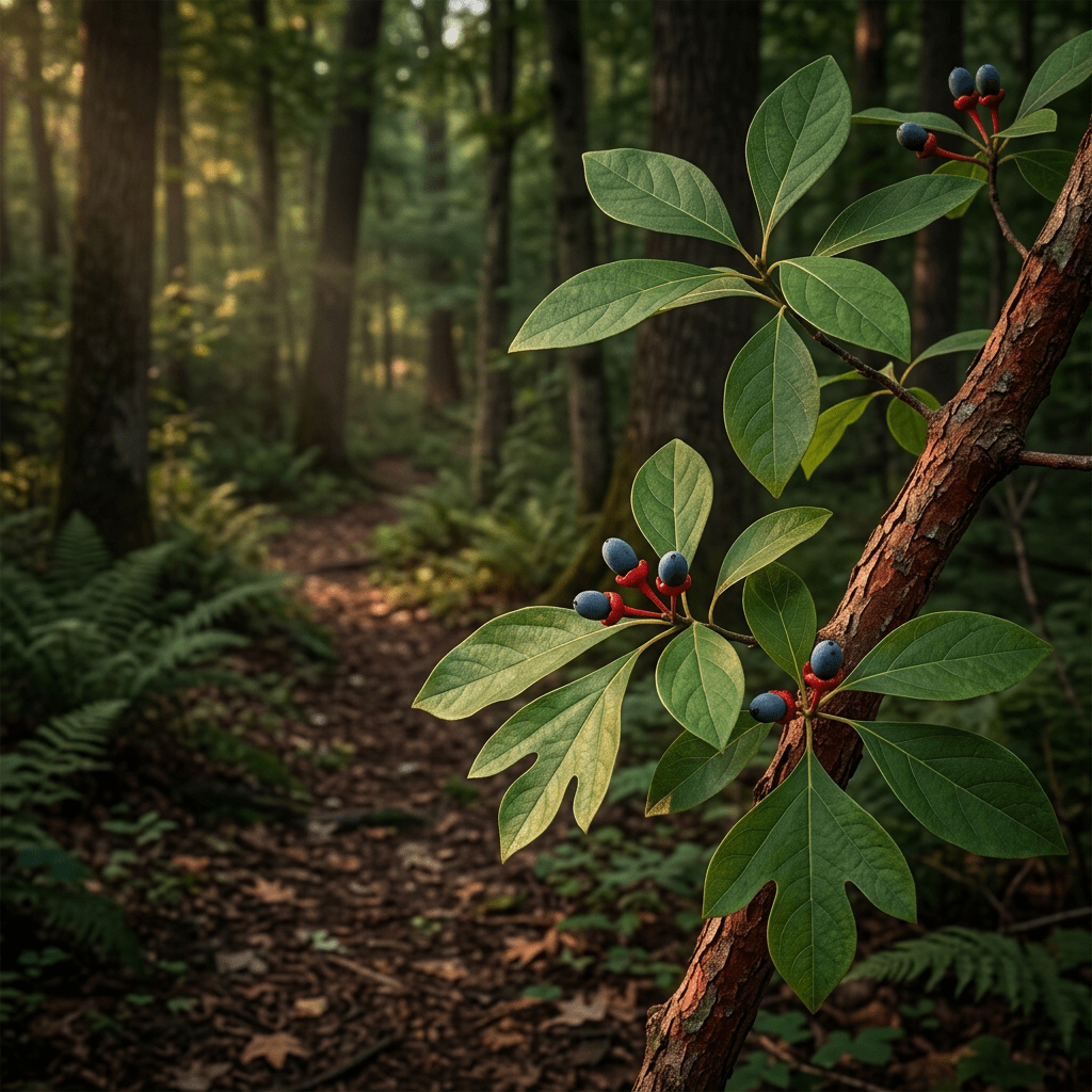 Sassafras beside a woodland trail