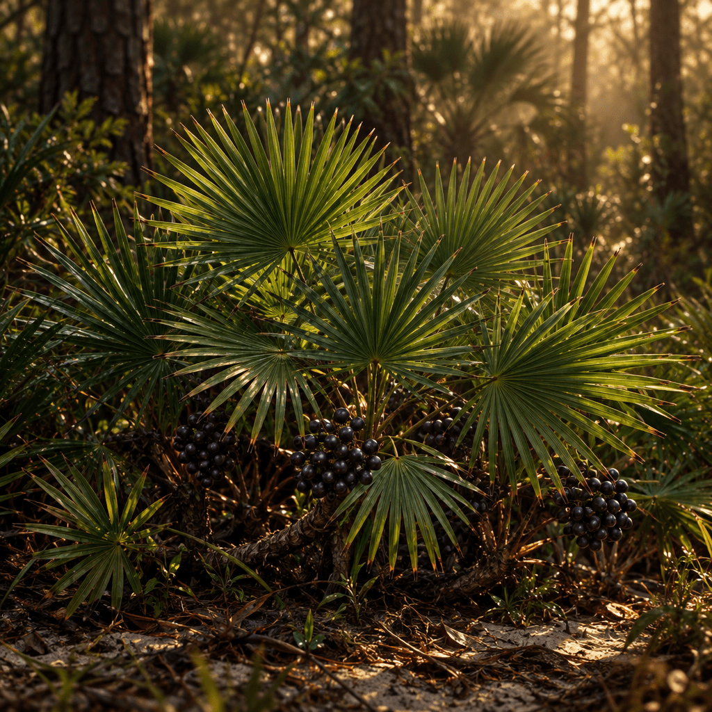 Saw palmetto growing naturally in a coastal woodland