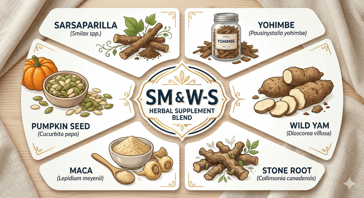 SM & W - S (Maca, Pumpkin Seed, Sarsaparilla, Stone Root, Wild Yam, Yohimbe), Tincture, Futures ETC