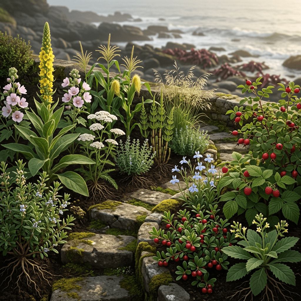 SMF-B botanicals in a terraced coastal garden