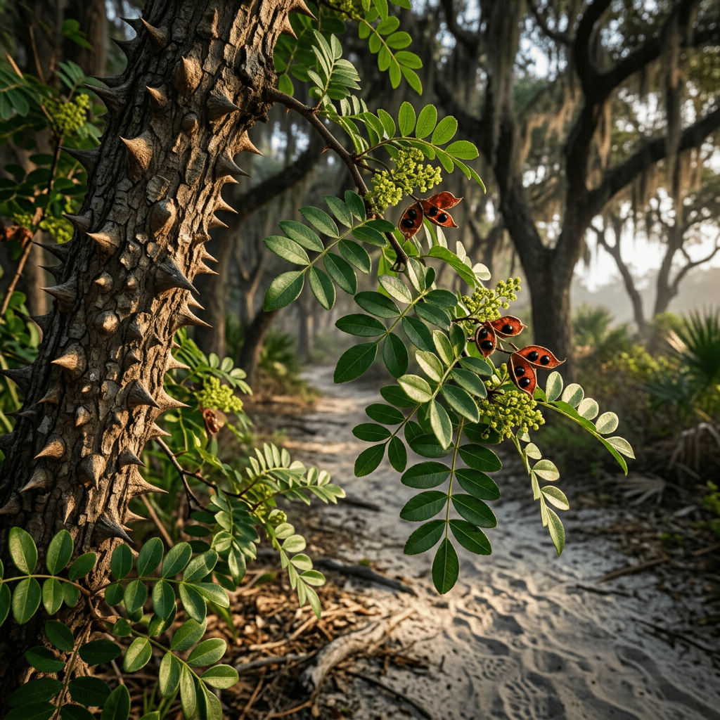 Southern prickly ash beside a maritime forest trail