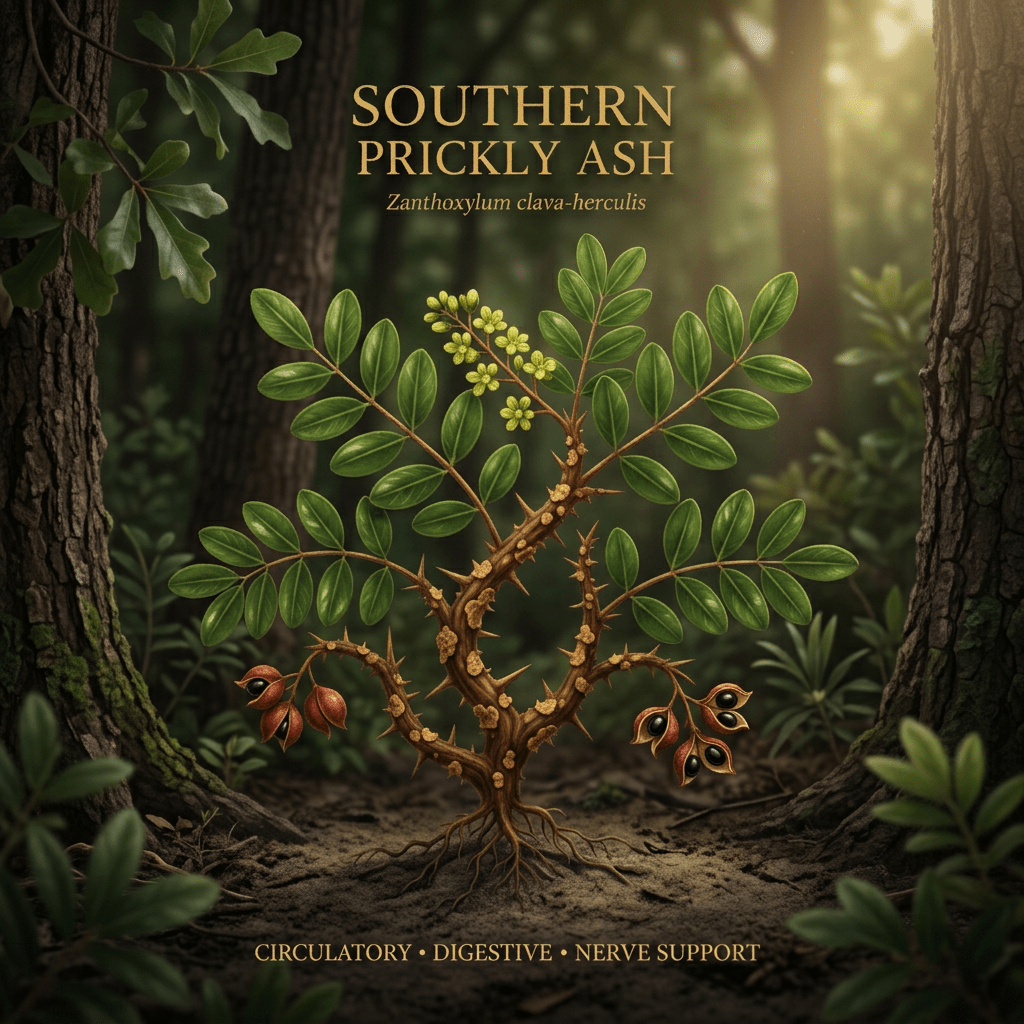 Southern prickly ash editorial image in golden woodland light