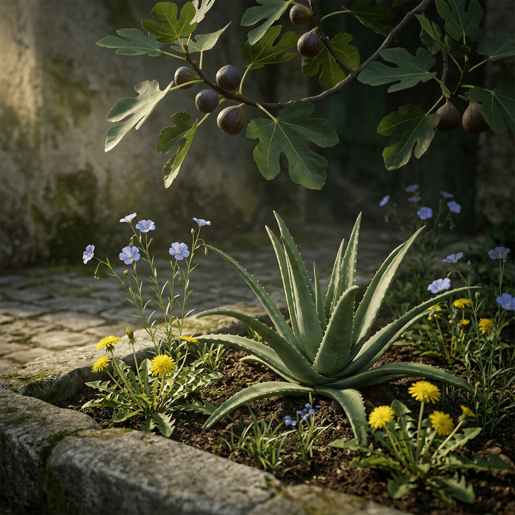 ST-W botanicals in a Mediterranean courtyard garden