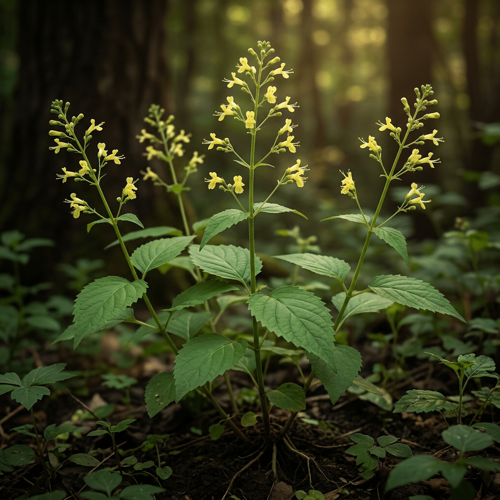 Stone root growing naturally in a shaded woodland