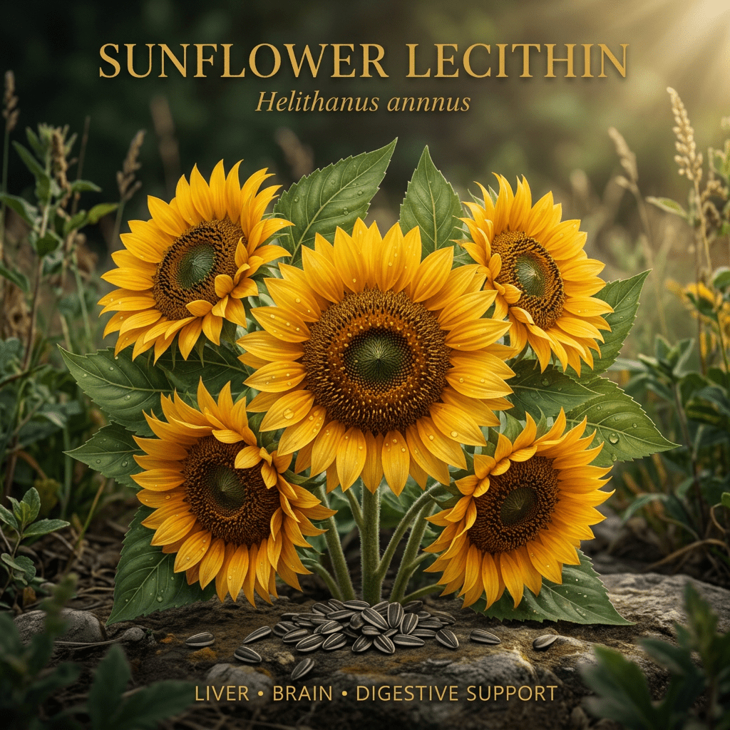 Sunflower lecithin editorial image in golden botanical light