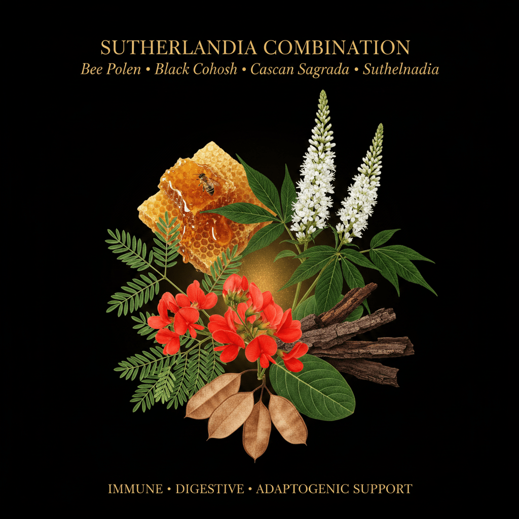 Sutherlandia Combination – Immune, Digestive & Adaptogenic Support | Bee Pollen, Black Cohosh, Cascara Sagrada & Sutherlandia, Tincture, Futures ETC
