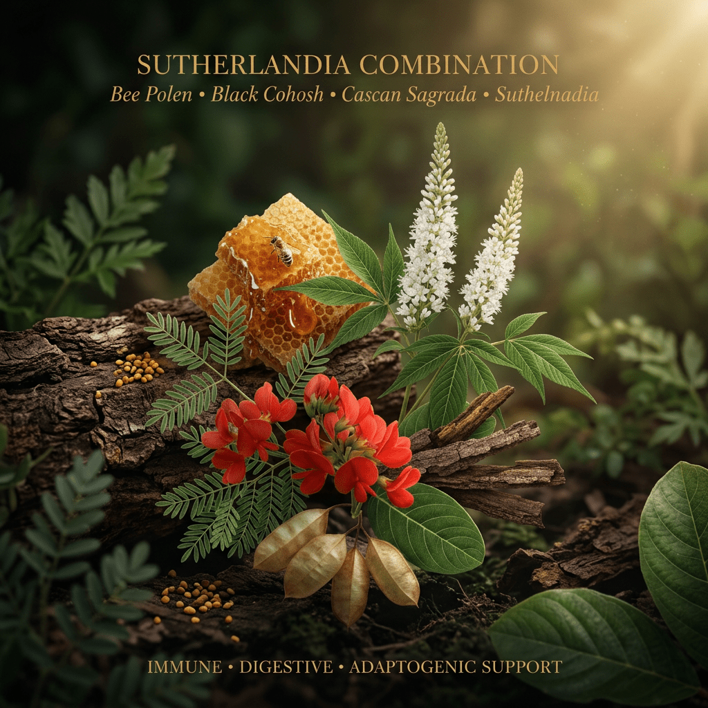 Sutherlandia Combination editorial image in golden botanical light