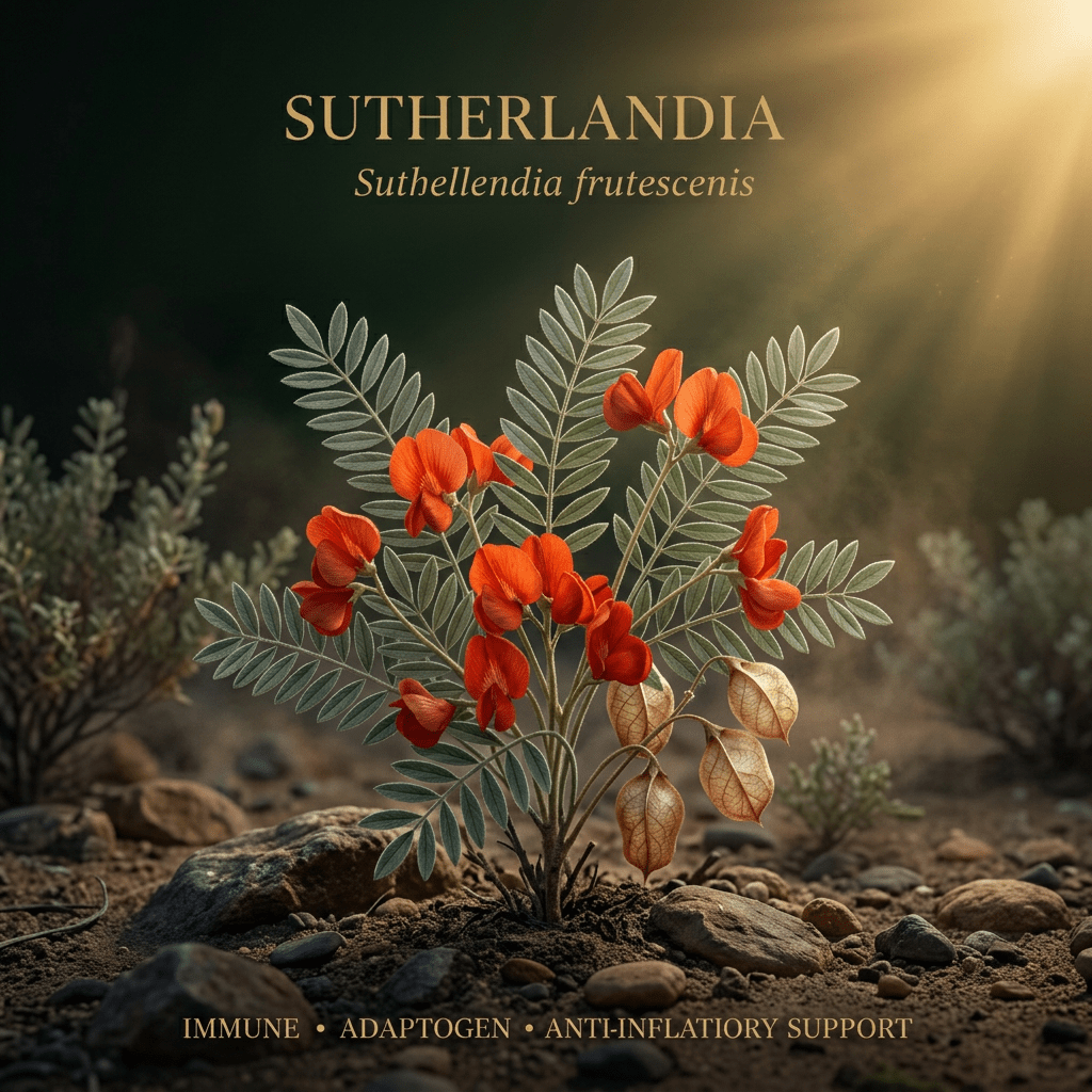 Sutherlandia editorial image in golden scrubland light